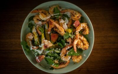 BBQ Prawns with Peach and Avocado Salad