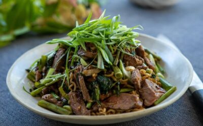 Stir-Fried Beef with Black Pepper and Morning Glory