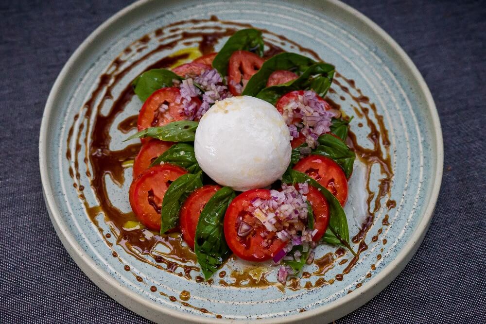 6218 Gourmet Tomato and Buratta Salad w homemade balsamic reduction 1 - FEATURE