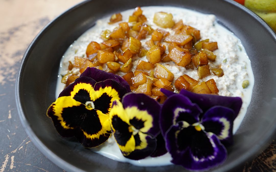 Healthy Bircher Muesli with Maple-Spiced Pears