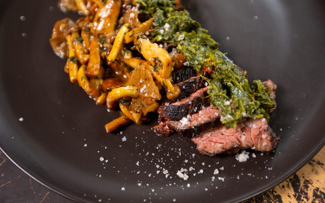 Hanger Steak with Chimichurri & Mushroom Sauce