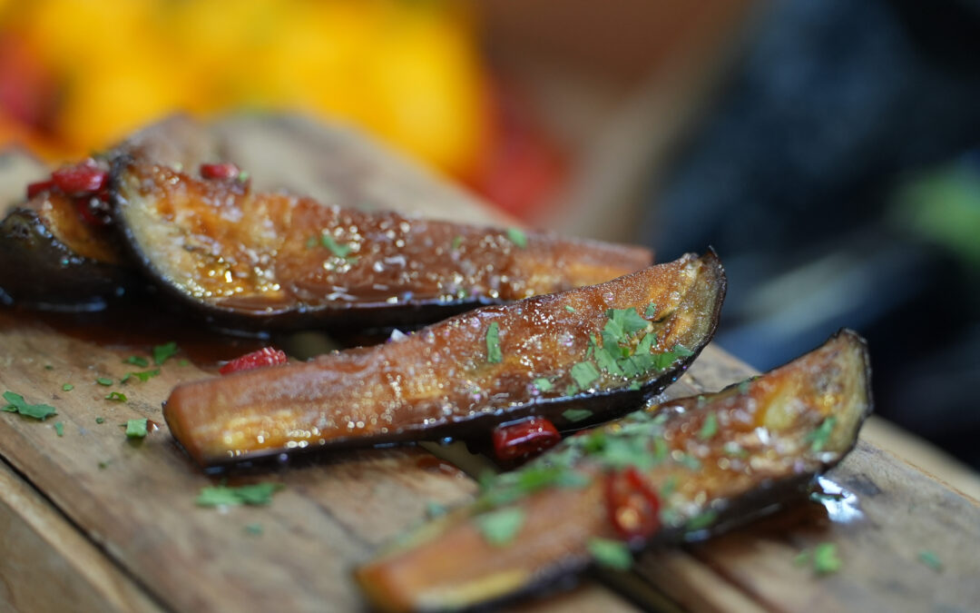 Steamed and Roasted Eggplant with Savoury Marinade